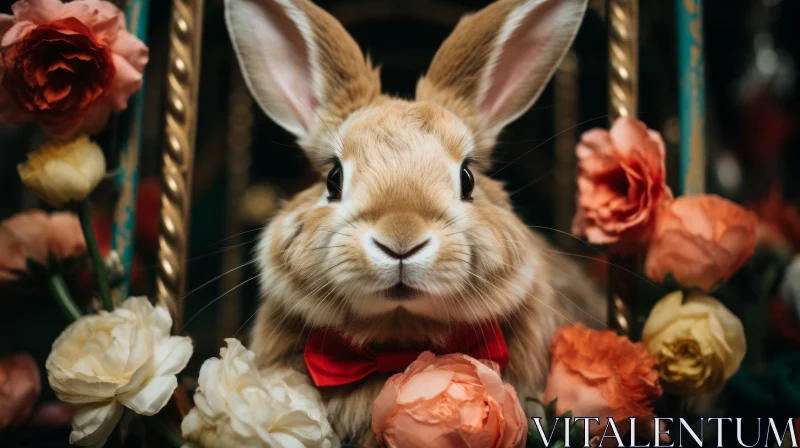 Enchanting Floral Rabbit Portrait: Red Rabbit Amidst Flowers AI Image