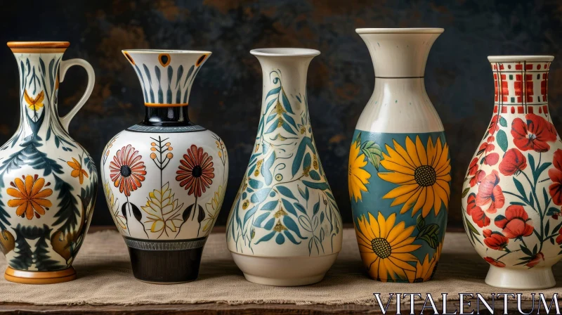 Exquisite Collection of Ceramic Vases with Floral Patterns AI Image