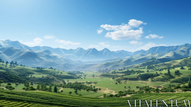 AI ART Mountain Valley Landscape - Serene Nature Beauty