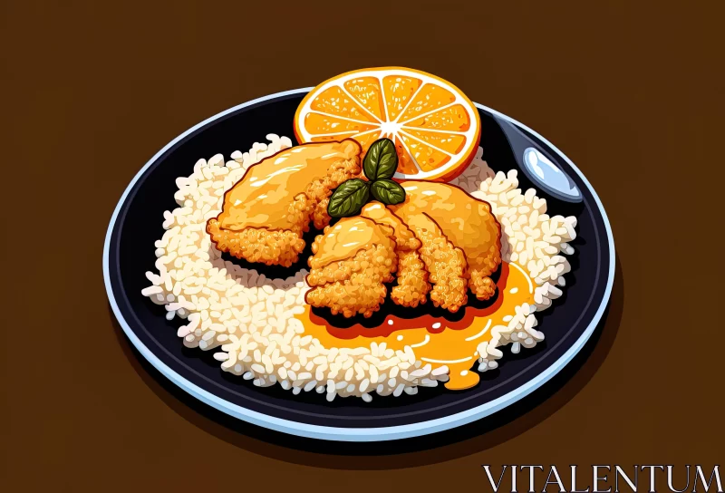 Plate of Meat on Yellow Rice - Manga Style | Orange | Low Resolution AI Image