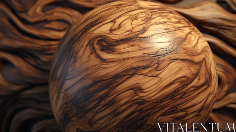 AI ART Polished Wooden Ball on Dark Background