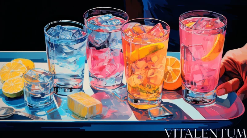 Refreshing Cocktails with Ice and Lemon Slices AI Image