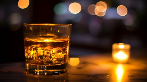Soothing Whiskey Glass on Bar Counter | Candlelight Illumination