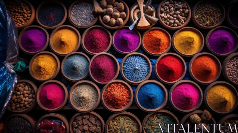 AI ART Spice Market Top View - Colorful Spice Bowls