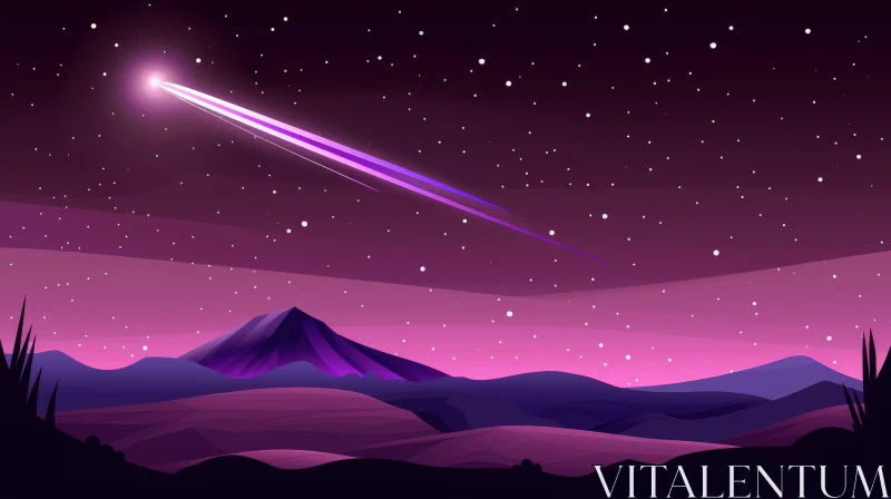 AI ART Starry Mountain Landscape with Comet - Nature's Wonder