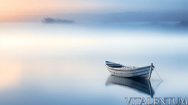 Tranquil Lake Landscape with Boat AI Image