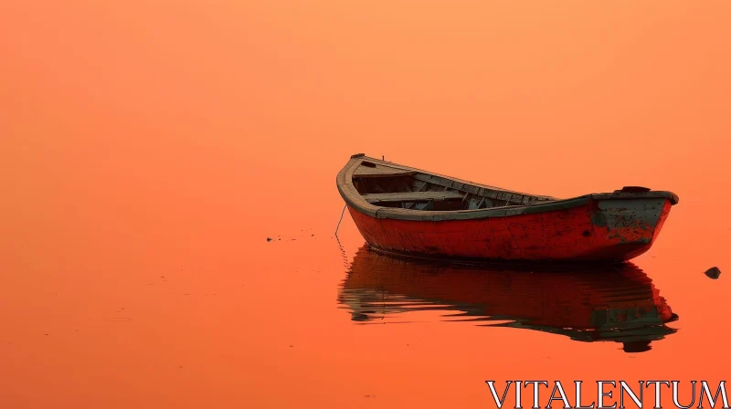AI ART Tranquil Lake Sunset with Red Boat