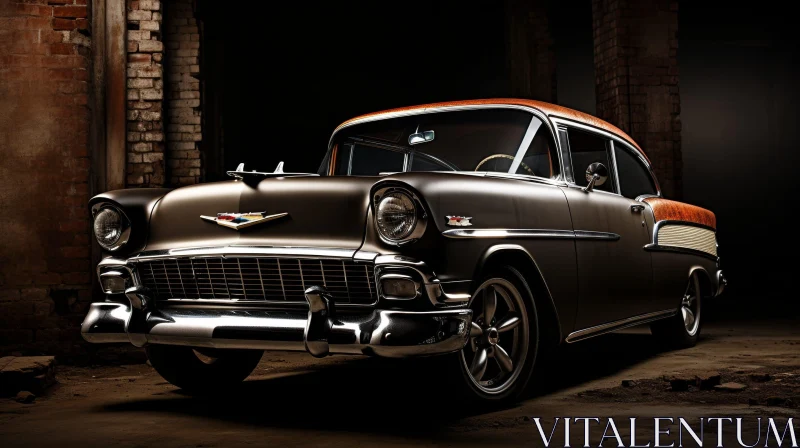 Vintage 1955 Chevrolet Bel Air Car in Dark Garage AI Image