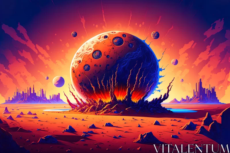 Abandoned Planet in Endless Desert | Pop Art Illustration AI Image