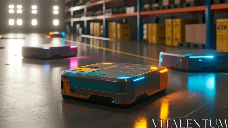 Autonomous Mobile Robots in a Modern Warehouse AI Image