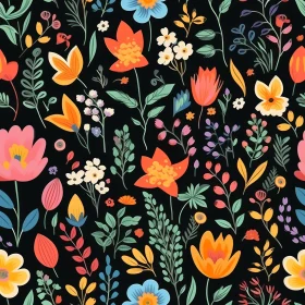 Bright Floral Pattern on Dark Background