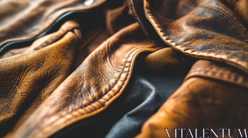 Brown Distressed Leather Jacket - Close-up Photo AI Image