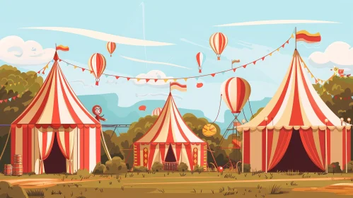 Circus Tent Illustration with Hot Air Balloon