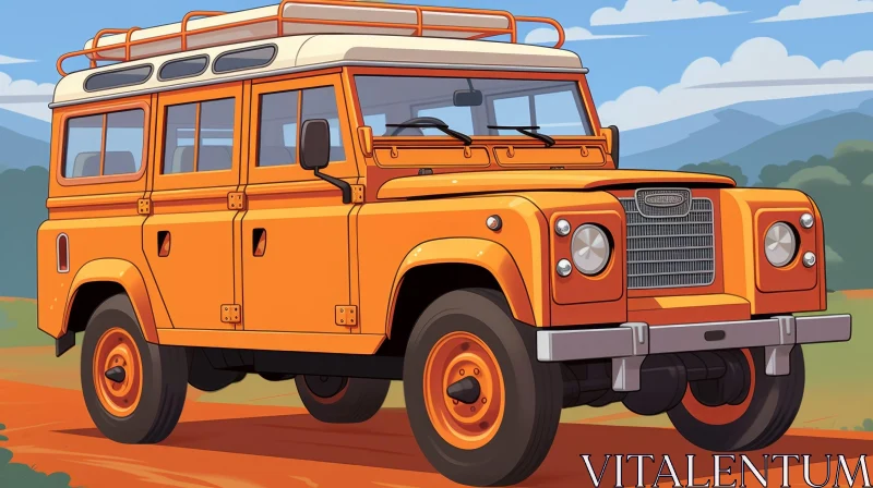 Classic Land Rover Defender 110 in Orange - Cartoon Style AI Image