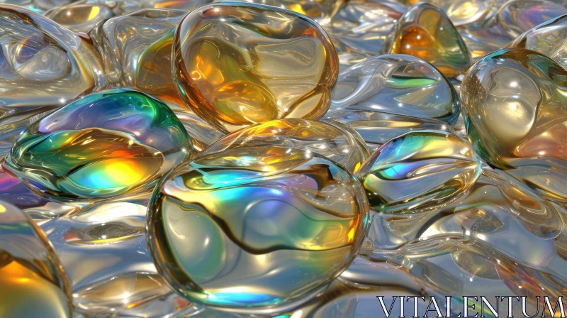Colorful Glass Pebbles Reflecting Sunlight - Calming and Relaxing Image AI Image