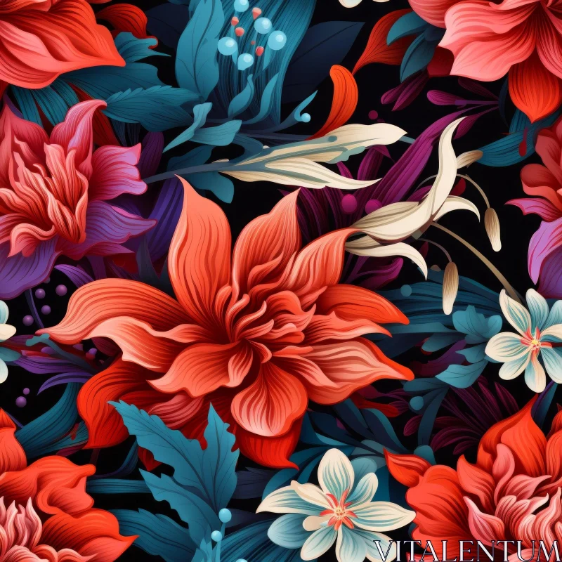Dark Blue Floral Pattern - Seamless Design AI Image