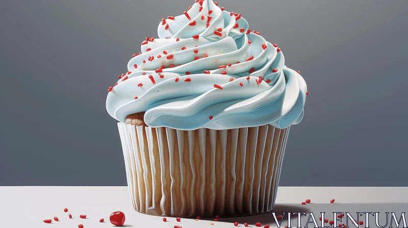 Delicious Cupcake with Blue Frosting and Red Sprinkles AI Image