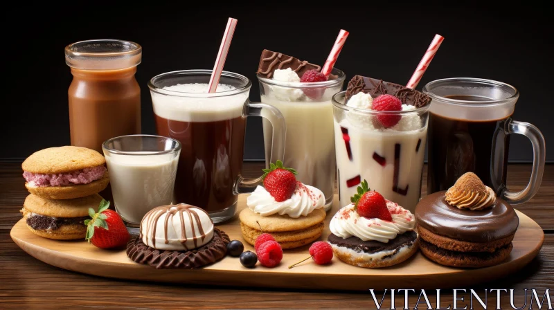 Delicious Desserts and Drinks on Wooden Table AI Image
