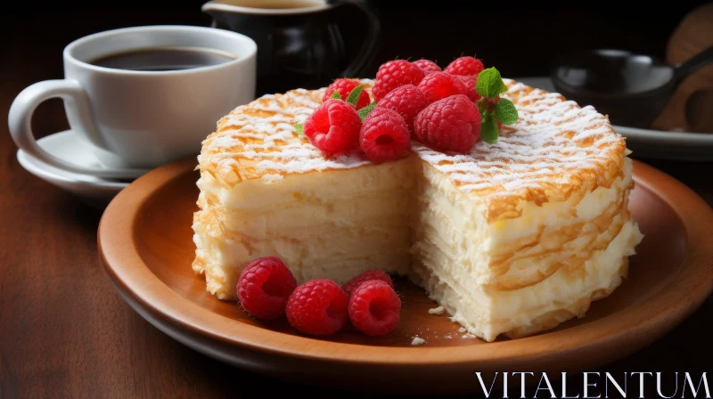 Delicious Mille-Feuille Cake with Raspberries and Coffee AI Image