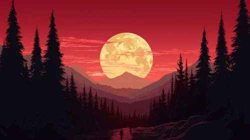 Enigmatic Forest Moonlit Scene