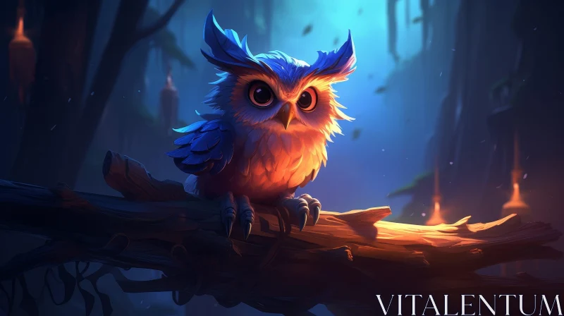 Enigmatic Owl in Night Forest - Digital Painting AI Image