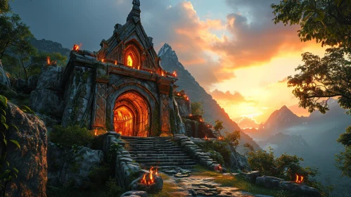 Enigmatic Temple Landscape in the Majestic Mountains