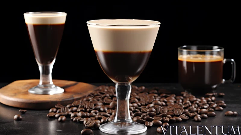 Exquisite Alcoholic Cocktail Glasses with Coffee Beans AI Image