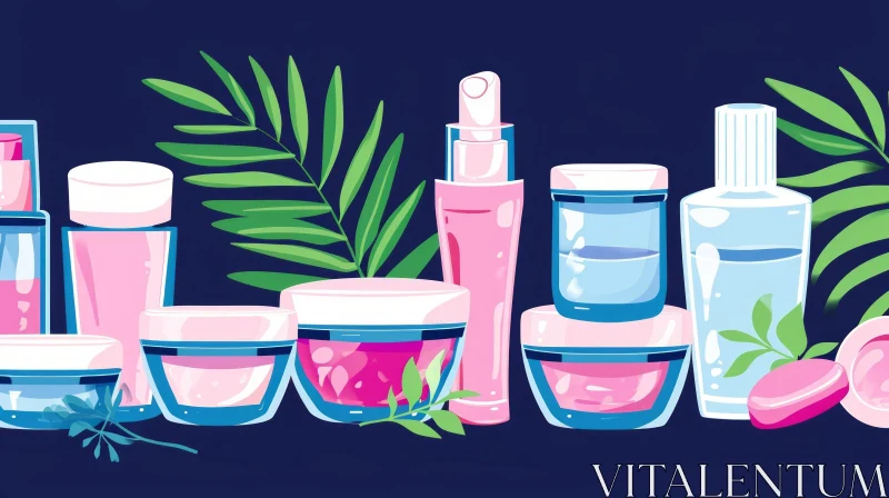 Exquisite Digital Illustration of Skincare and Cosmetic Products AI Image