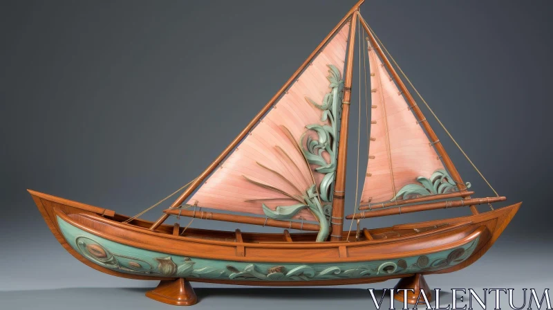 Exquisite Wooden Model Boat with Carvings AI Image