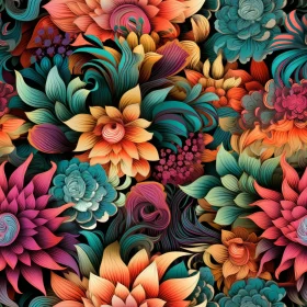Floral Seamless Pattern - Dark Background with Vibrant Colors