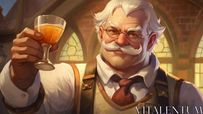 Friendly Man Portrait in Tavern Holding Wine Glass AI Image