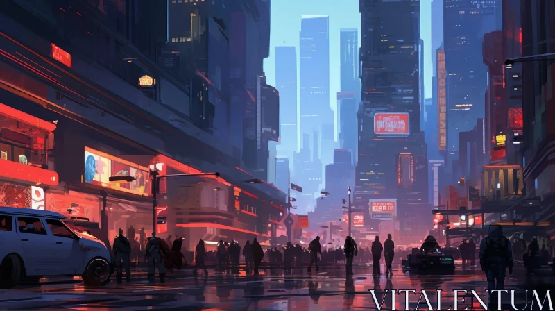 Futuristic Cyberpunk City Street Scene AI Image