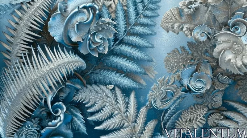 Intricate Frost and Ice Flower Pattern on Blue Background AI Image