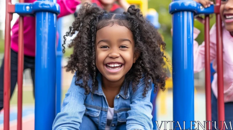 Joyful African-American Girl Playing on Playground AI Image