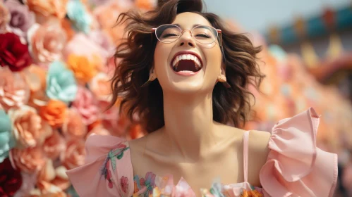 Laughing Woman in Floral Dress