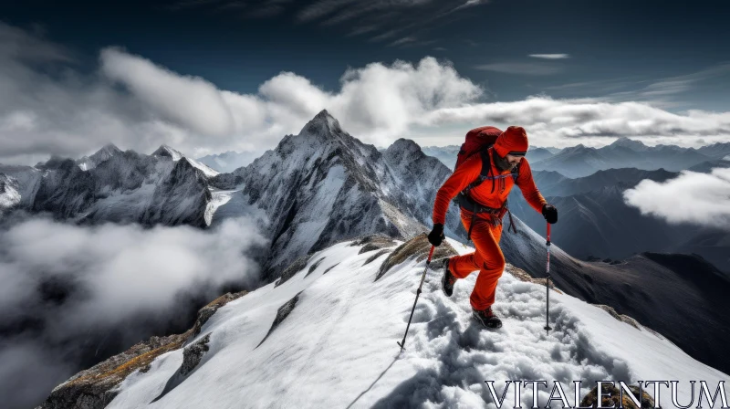 Man Mountaineer Ascending Snow Slope - Extreme Sport Image AI Image