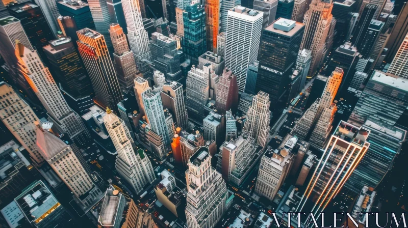AI ART Manhattan Urban Landscape - Aerial View of Skyscrapers in Financial District