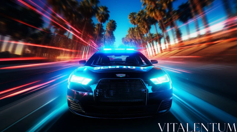 Night Police Car Speeding with Siren | Law Enforcement Vehicle AI Image