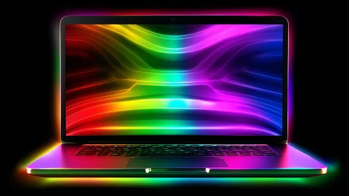 Rainbow Screen Laptop on Dark Background