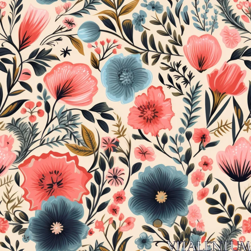 Romantic Floral Pattern on Beige Background AI Image