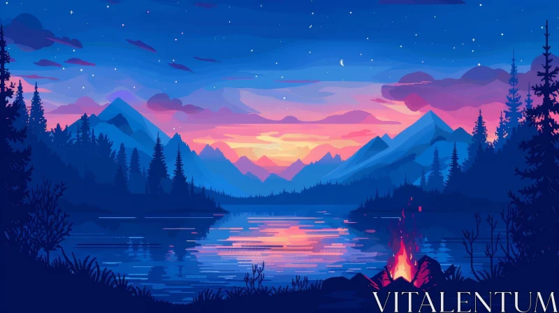 AI ART Serene Lake and Mountains at Sunset