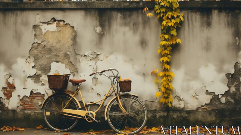 Vintage Bicycle Against Stone Wall AI Image