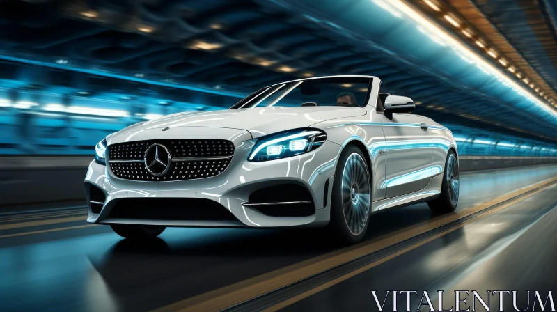 White Mercedes-Benz C-Class Cabriolet Driving in Tunnel AI Image