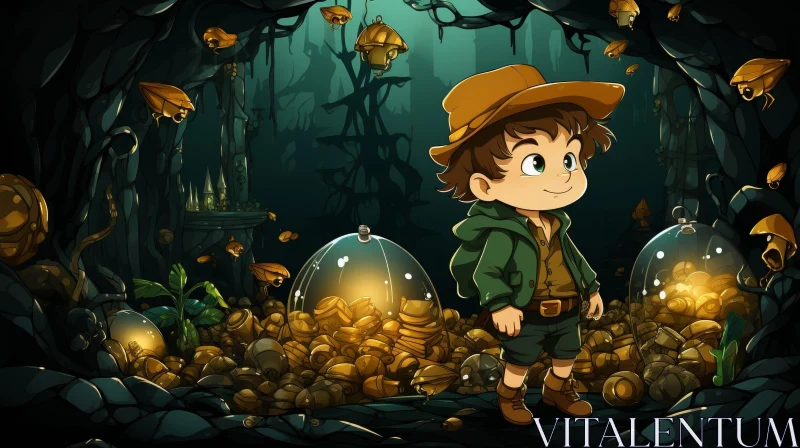 Young Boy in Enchanted Cave AI Image