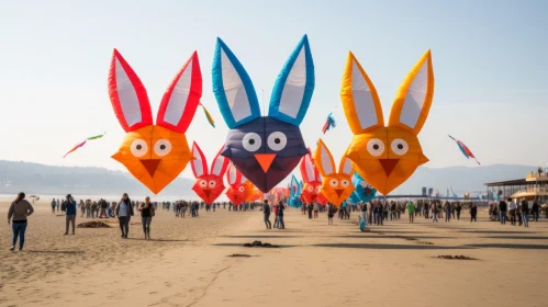 Colorful Bunny Kites in the Sky: A Blend of Symmetry and Dutch Seascapes