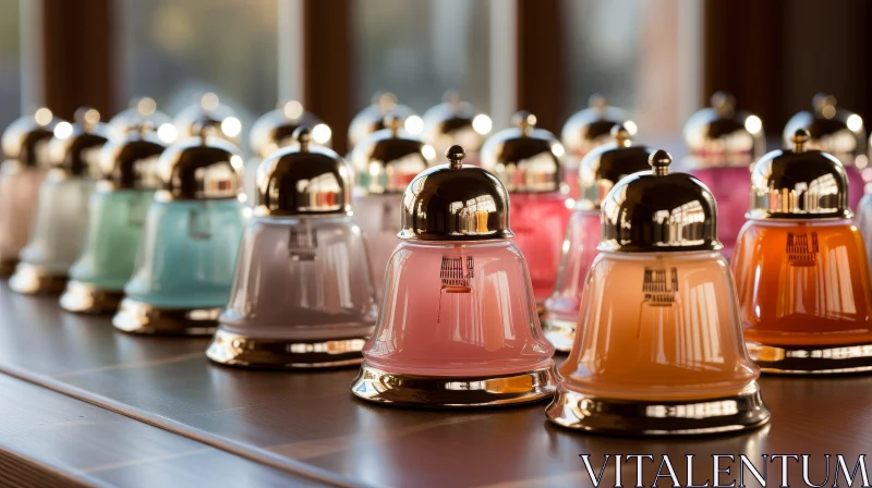 Colorful Glass Perfume Bottles with Golden Caps AI Image