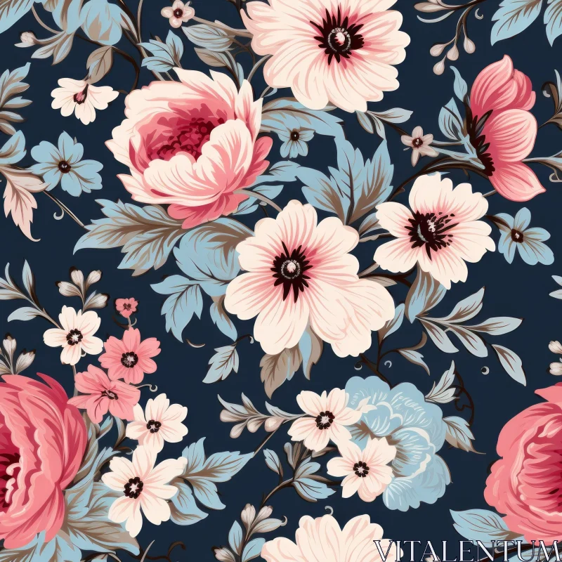 Dark Blue Floral Pattern - Seamless Design Element AI Image