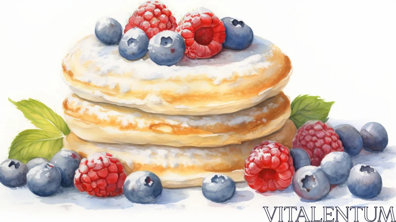 AI ART Delicious Pancakes with Blueberries and Raspberries