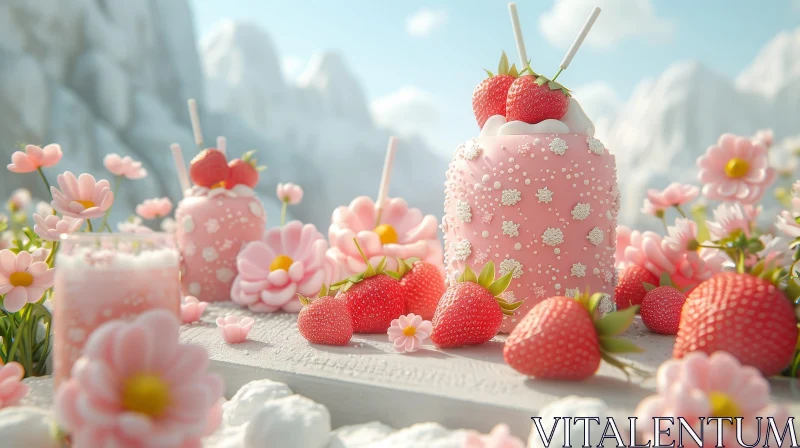 AI ART Delicious Strawberry Cake with Whipped Cream and Fresh Strawberries