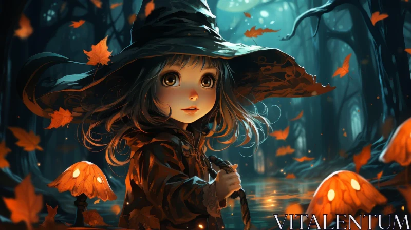Enigmatic Witch in Autumn Forest AI Image